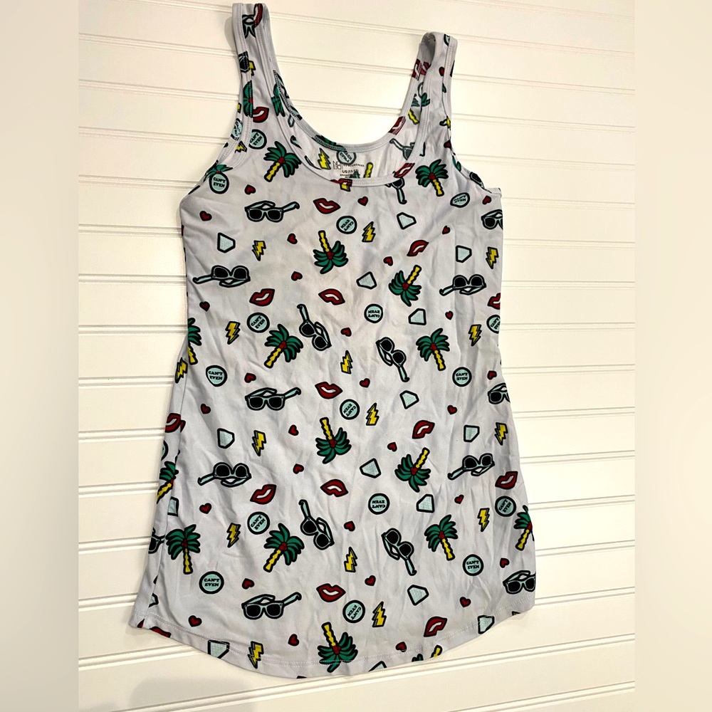 Never Worn Large Stretchy Tank Top White With Palm Trees, Sunglasses
